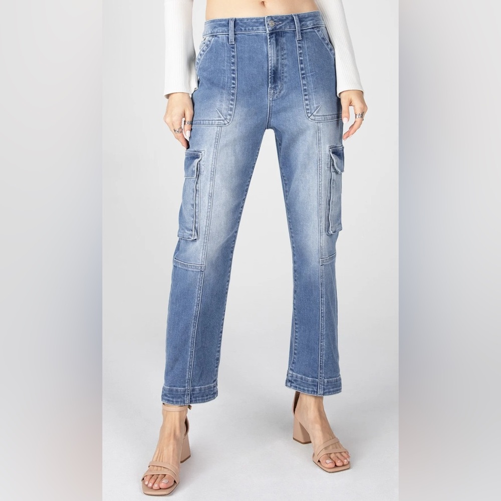 Ceros Time For Change Sabrina High‎ Rise Cargo Straight Jeans in Malibu Size 24